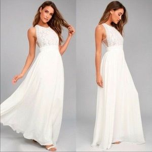 LULU'S Forever and Always White Lace Maxi Dress